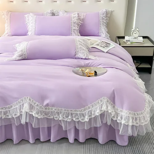 Vista 13 de MOOWOO Chic - Juego de funda de edredón de poliéster y encaje con volantes, ropa de cama negra para niña, funda de edredón de 2 piezas con cierre