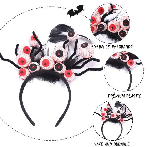 Vista 3 de Diademas de Halloween realistas de terror fantasma, sombrero de ojos rojos, accesorios para el cabello, diademas para mujeres y niños, diadema