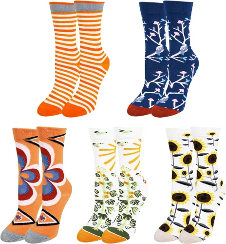 Vista 8 de Benefeet Sox Calcetines divertidos para mujer, calcetines de algodón casuales con estampado floral colorido de animales