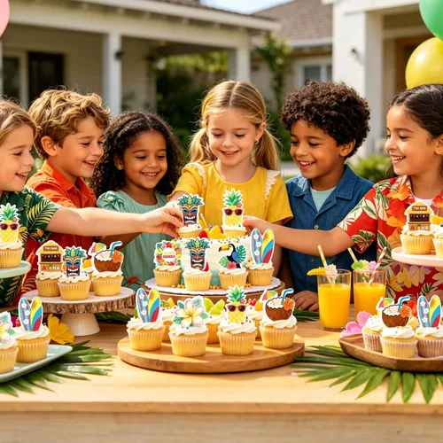 Vista 8 de Ercadio Paquete de 24 adornos para tartas de flamencos hawaianos con purpurina rosa, flamencos Luau, decoración hawaiana tropical de verano, Aloha