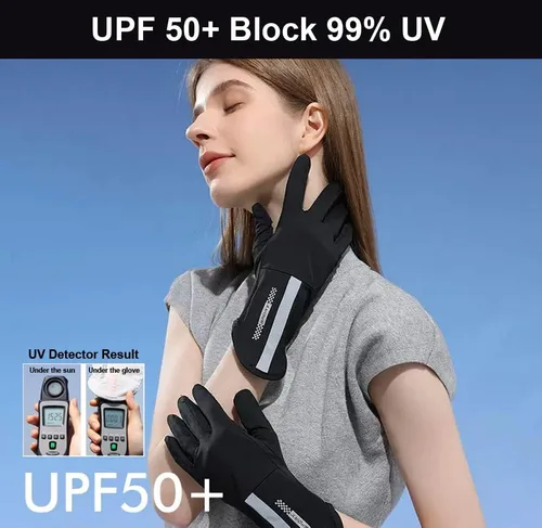 Vista 2 de SUJAYU Guantes de protección UV, guantes de conducción para mujer, guantes UV de dedo completo, guantes de protección solar, guantes finos con luz