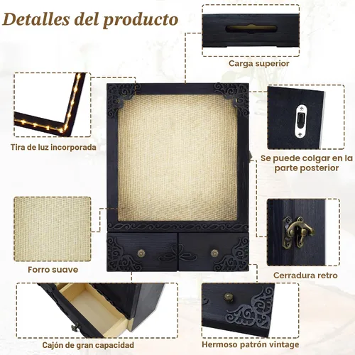 Vista 7 de Marco de caja de sombra de 11 x 16 con luz, vitrina conmemorativa con estantes, cajón y ranura para recuerdos, caja grande de sombra profunda