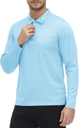 Vista 23 de Rdruko Polo para hombre con bolsillo de manga larga de secado rápido para golf al aire libre con cuello
