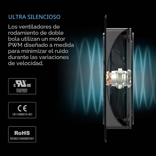 Vista 4 de AC Infinity AIRPLATE T7 sistema de refrigeración silencioso con termostato para sistemas de Home Theater