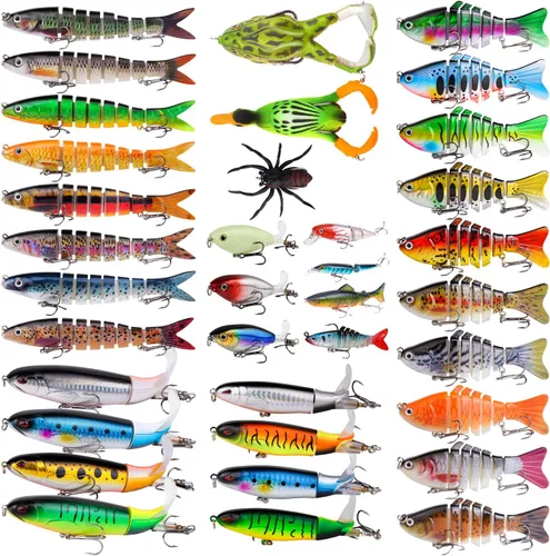 Vista 8 de TSKS Kit de Señuelos Artificiales de Pesca Mixto Incluyendo Minnow de Aleta de Buceo Frontal, Popper de Superficie, Cebos de Manivela, Lápiz VIB
