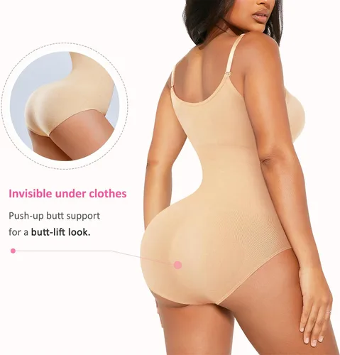 Vista 2 de BRABIC Body moldeador para mujer, bragas con control de abdomen, sin mangas, cuello en V, camisola