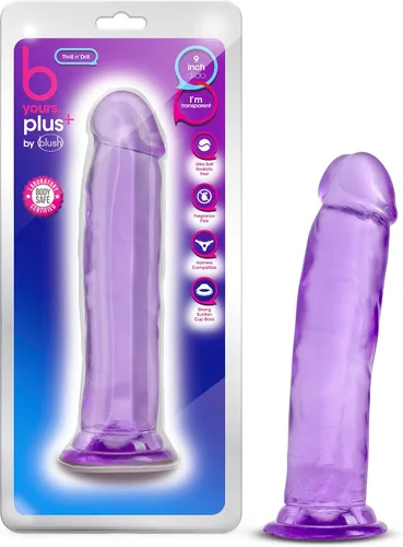 Vista 7 de Blush B Yours Plus: Consolador Thrill N' Drill de 9 pulgadas ~ Consoladores reales de 2 pulgadas de ancho ~ Compatible con correa de succión ~ TPE ~
