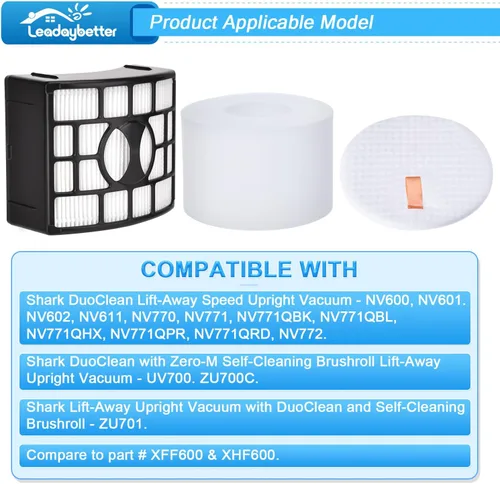 Vista 2 de Leadaybetter Filtro de repuesto para Shark Rotator DuoClean Lift-Away ZD550 NV600 NV601 NV602 NV611 NV770 NV771 NV771 NV772 UV700 ZU701 Zero-M Speed