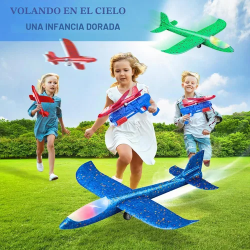 Vista 3 de Neoot Avión de juguete, paquete de 3 juguetes de lanzador de aviones, 2 modos de vuelo, avión planeador, juguetes al aire libre para niños de 3, 4