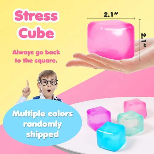 Vista 4 de 2 paquetes de cubos de estrés, pelotas de estrés flexibles para adultos y niños, juguete para aliviar la ansiedad, forma cuadrada con relleno