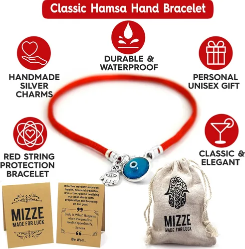 Vista 2 de Turkish Blue Evil Eye & Hamsa Hand Bracelet - Men's Red String - Lucky Protection & Friendship Jewelry - Gift for Men, Dad, Husband, Brother