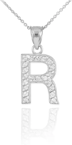 Vista 12 de Claddagh Gold . Collar con colgante de letra inicial de plata de ley 925 con circonita cúbica - Elección de tamaños
