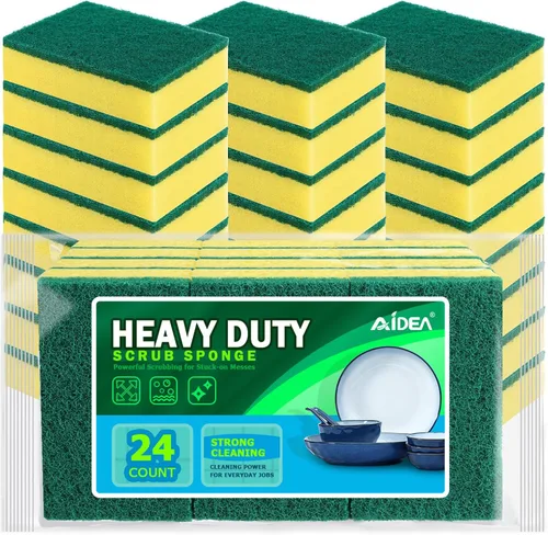 Vista 10 de AIDEA Esponjas de cocina, paquete de 24 esponjas de platos resistentes, esponja de limpieza para el hogar y la cocina, suministros de limpieza sin