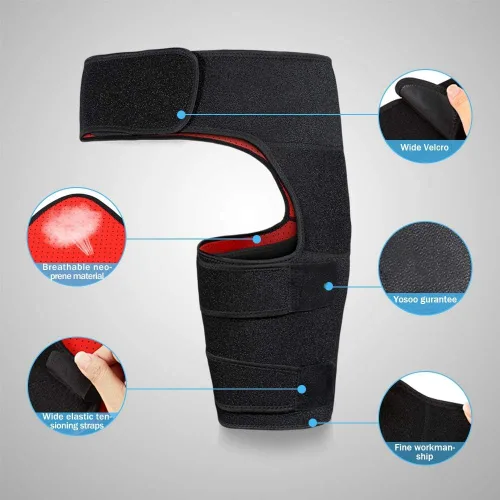 Vista 4 de Soporte de compresión de neopreno para alivio del dolor del nervio ciático, isquiotibiales del muslo, cuádriceps, articulaciones, envoltura de ingle