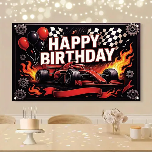 Vista 5 de Telón de Fondo Pancarta de Feliz Cumpleaños de Carreras de Fórmula 1 Fondo de Fotografía de Auto F1 Decoraciones de Fiesta de Carreras Suministros