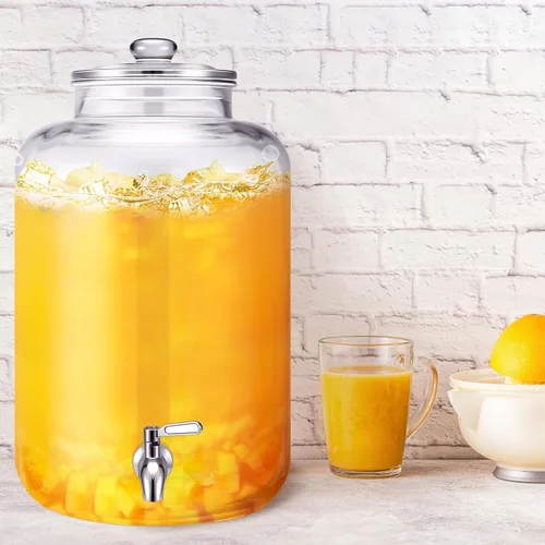 Vista 4 de Newtay Dispensador de agua de vidrio de 5 galones con tapa de vidrio y grifo de acero inoxidable, dispensador de bebidas hermético, a prueba