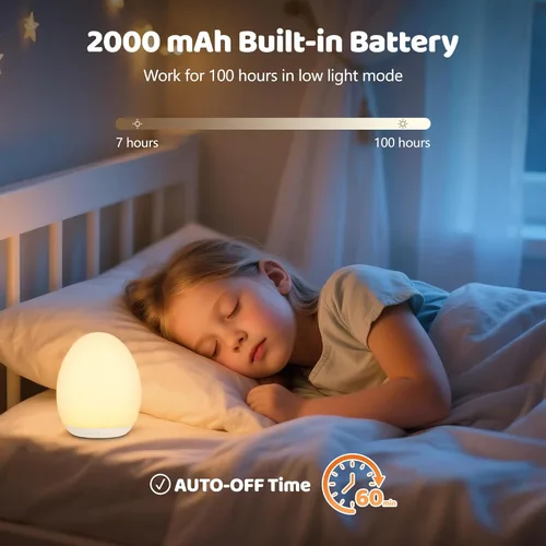 Vista 5 de MediAcous Luz nocturna para niños, Luz de Huevo para Bebé para guardería, 7 colores cambiantes y atenuación continua, lámpara nocturna táctil