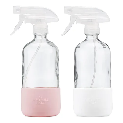 Vista 13 de Botella de vidrio transparente con funda de silicona para soluciones de limpieza, aceites esenciales, plantas, vinagre, 16 onzas, recargable, apta