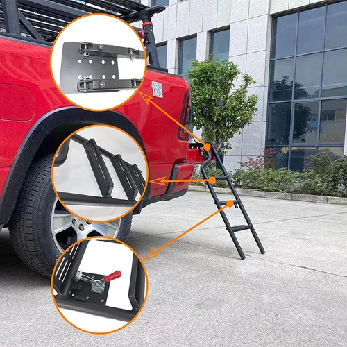 Vista 2 de Escalera plegable universal para portón trasero Nissan Navara NP300/Frontier D23 2014-2022 Camión, aluminio, plata, práctica/resistente