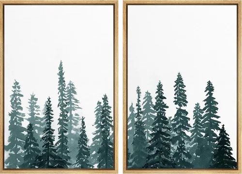 Vista 76 de SIGNWIN Lienzo enmarcado para pared, juego de arte con anillos de árbol de bosque grunge en blanco y negro, ilustraciones de naturaleza silvestre