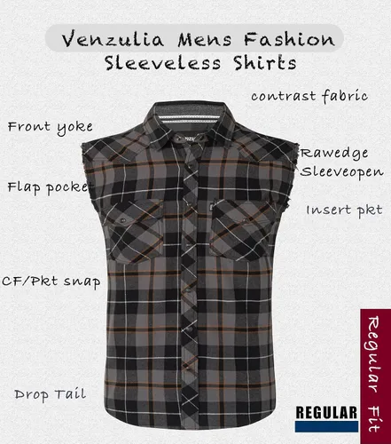 Vista 3 de Camisa casual de franela a cuadros sin mangas con bolsillo para hombre