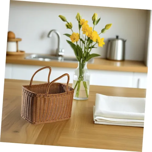 Vista 7 de Cesta tejida de mimbre, cesta multiusos de sauces naturales con asa, cesta decorativa de flores, cesta de embalaje de frutas