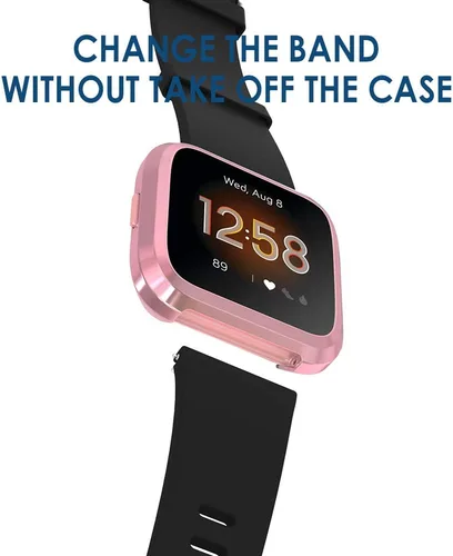 Vista 4 de Simpeak Funda protectora de pantalla compatible solo con Fitbit Versa Lite, 5 unidades, protección completa, cubierta de parachoques chapada en TPU