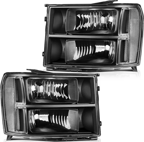 Vista 18 de Conjunto de faros delanteros para Chevy Avalanche 1500 2003-2006 para Avalanche 2500 03-06 para 1500 Classic 2007 carcasa negra reflector ámbar