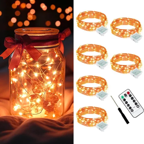 Vista 31 de AIKEI Paquete de 12 luces LED de hadas que funcionan con pilas, guirnaldas de luces impermeables de 7 pies, 20 luces LED de luciérnagas estrelladas