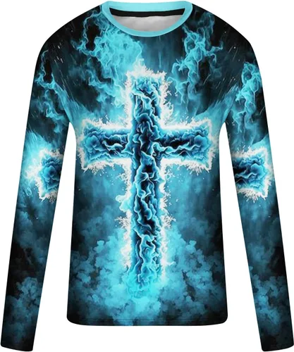 Vista 4 de Camisetas de manga larga para hombre, camisetas gráficas divertidas, camisetas de cuello redondo grandes y altas, camisetas deportivas casuales