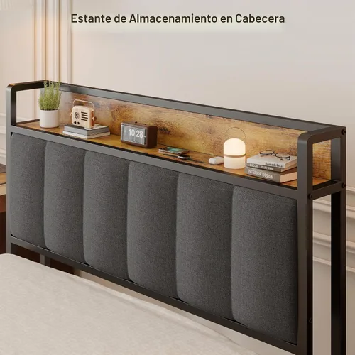 Vista 5 de Gizoon Base de cama individual con cabecero y estribo, cama de plataforma de metal