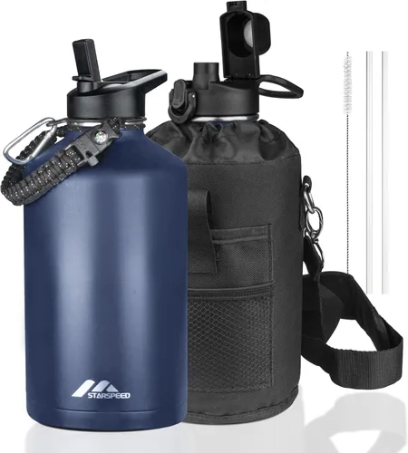 Vista 23 de StarSpeed Botella de agua aislada de 32 onzas con tapa con pajilla, botella de agua al vacío de doble pared de acero inoxidable, botella de agua