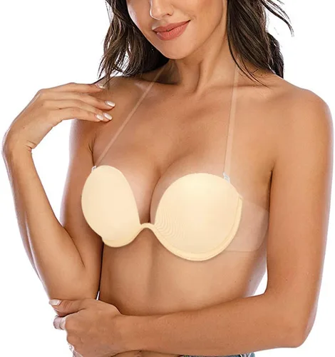 Vista 2 de HANSCA Sujetadores invisibles autoadhesivos sin espalda pegajosos sin tirantes para mujeres con aros push up