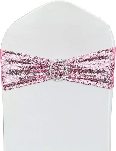 Vista 14 de Bandas para Sillas con Lentejuelas Elásticas Lazos de Spandex Poliéster para Fiestas Hotel Bodas Banquetes Decoración - 6 Piezas Aqua