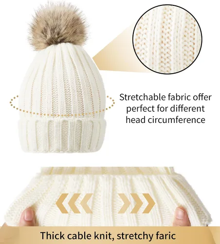 Vista 3 de DOFOWORK Gorros de invierno para mujer, gorro de invierno para mujer con pompón de piel sintética cálido