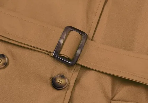 Vista 5 de Gabardina de doble botonadura para mujer, abrigo largo con cinturón de longitud media, chaqueta de vestir larga con capucha desmontable