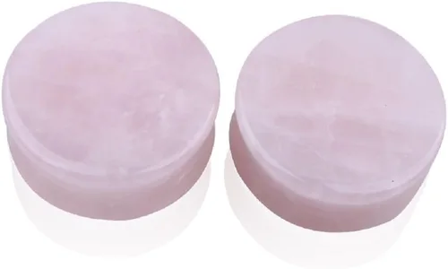 Vista 3 de NewZenro 2 pares de tapones para los oídos de cuarzo rosa aventurina de piedra natural orgánica, dilatadores de túnel de doble acampanado