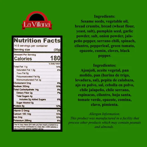 Vista 3 de La Villana - Auténtico molé mexicano - Ingredientes naturales - Pipián Verde - Paquete de 3 - 18 oz cada uno