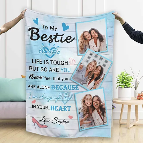 Vista 2 de Artsadd Manta personalizada para mejor amiga con foto y imagen, manta personalizada de amistad para mejores amigos, mejores amigos, hermana