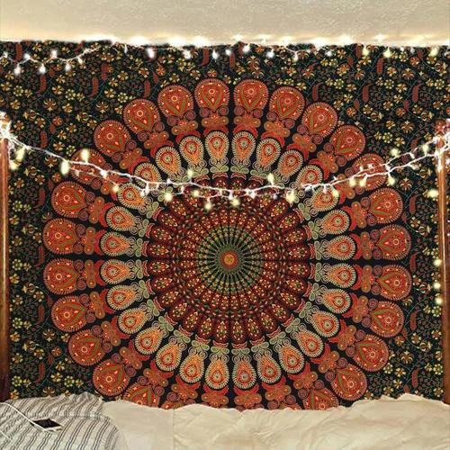 Vista 11 de Tapiz hippie indio bohemio psicodélico dorado azul pavo real mandala colgante en la pared (negro blanco, Queen (84 x 90 pulgadas) (84.6 x 90.6 in)