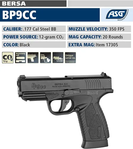 Vista 2 de ASG BERSA BP9CC - Pistola de aire BB de acero calibre .177, soplado