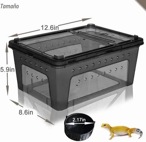 Vista 5 de Hamiledyi Caja de alimentación de reptiles, caja de cría de serpientes, jaula de hábitat de animales transparente, contenedor de transporte
