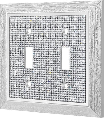 Vista 8 de 1 pieza de cubierta de placa de pared con diamantes de imitación brillantes plateados, cubierta decorativa para interruptor de luz con brillos