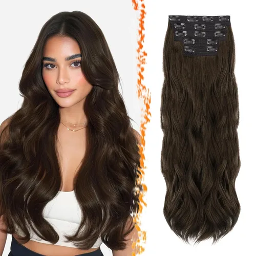 Vista 12 de BARSDAR 24 Inch Synthetic Layered Loose Wavy Black Clip in Hair Extensions