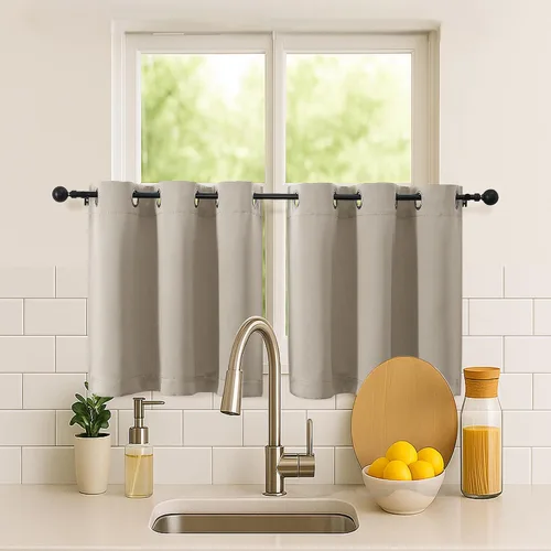 Vista 264 de Simplebrand Juego de 2 paneles de cenefa aguamarina para ventana de cocina de 14 pulgadas de largo, cortinas de oscurecimiento de habitación