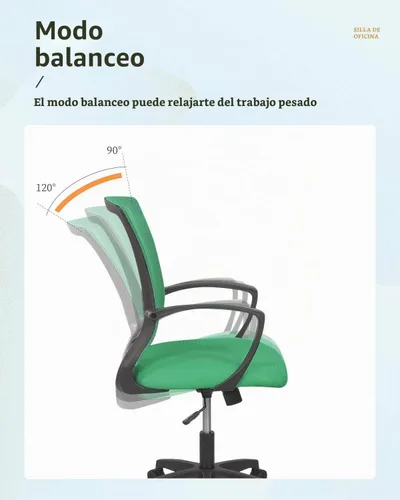 Vista 4 de Silla de oficina para el hogar, respaldo medio, PC giratoria, soporte lumbar, escritorio ajustable para tareas de computadora, ergonómica, cómoda