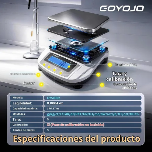 Vista 7 de GOYOJO Balanza analítica digital y escala de laboratorio, capacidad de 176.37 oz, precisión de 0.00 oz, acero inoxidable, multiunidad (g/oz/ct/lb)