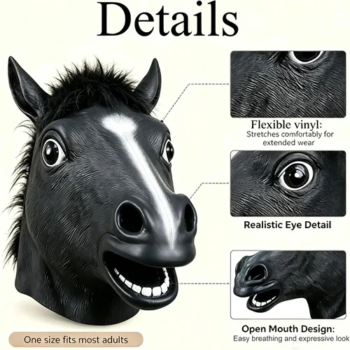 Vista 4 de Ibluelover Máscara de cabeza de caballo para adultos, máscara de vinilo