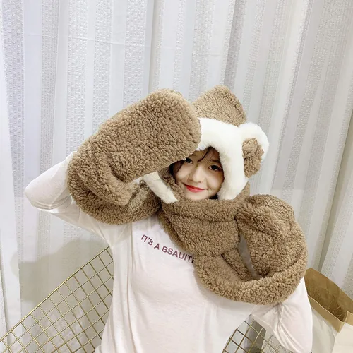 Vista 2 de TONWHAR Bufanda larga con capucha para mujer gruesa y cálida con guantes