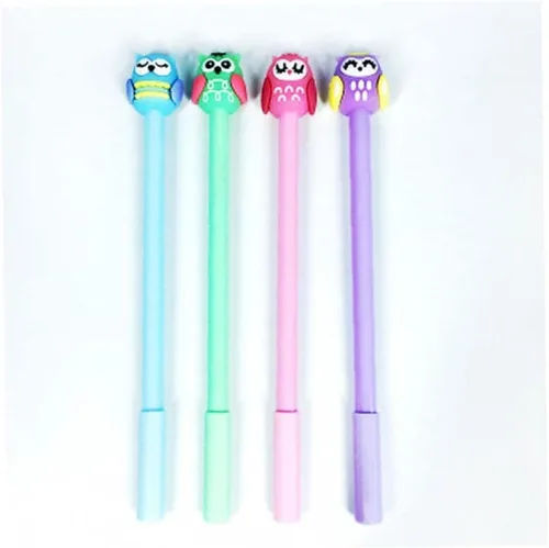 Vista 3 de 4pcs lindo búho gel pluma 0.020 in tinta negra estudiante escritura plumas novedad Kawaii animales en forma de pluma escuela papelería suministros